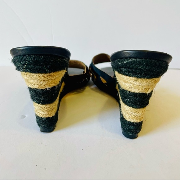 Ann Taylor Black Grosgrain Stripe Wedge Sandals Size 9.5 - Picture 4 of 7